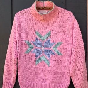 80’s Bubblegum Pink  Handknit Intarsia sweater